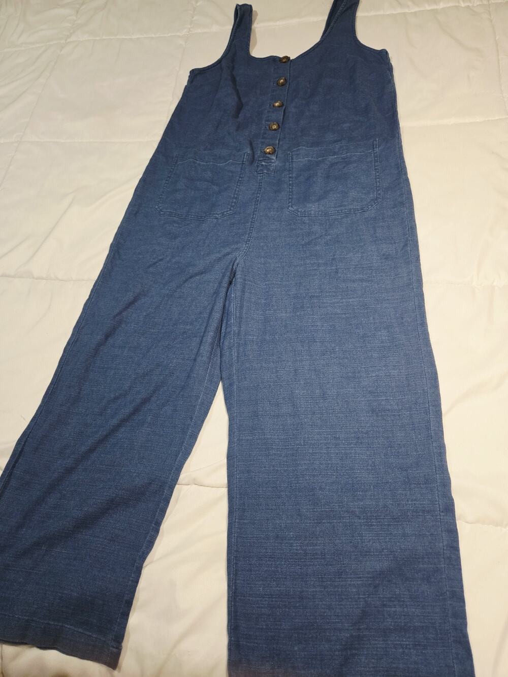 MARINE LAYER Sz M Jumpsuit Denim Button Front Wide Leg Cropped Boho Retro Y2K
